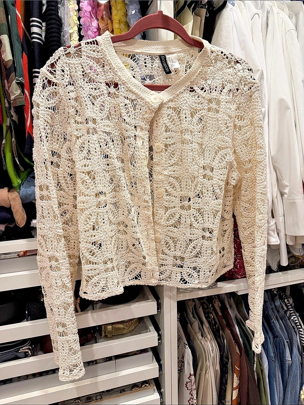 H&M Lace Floral Cardigan in Cream Size XL